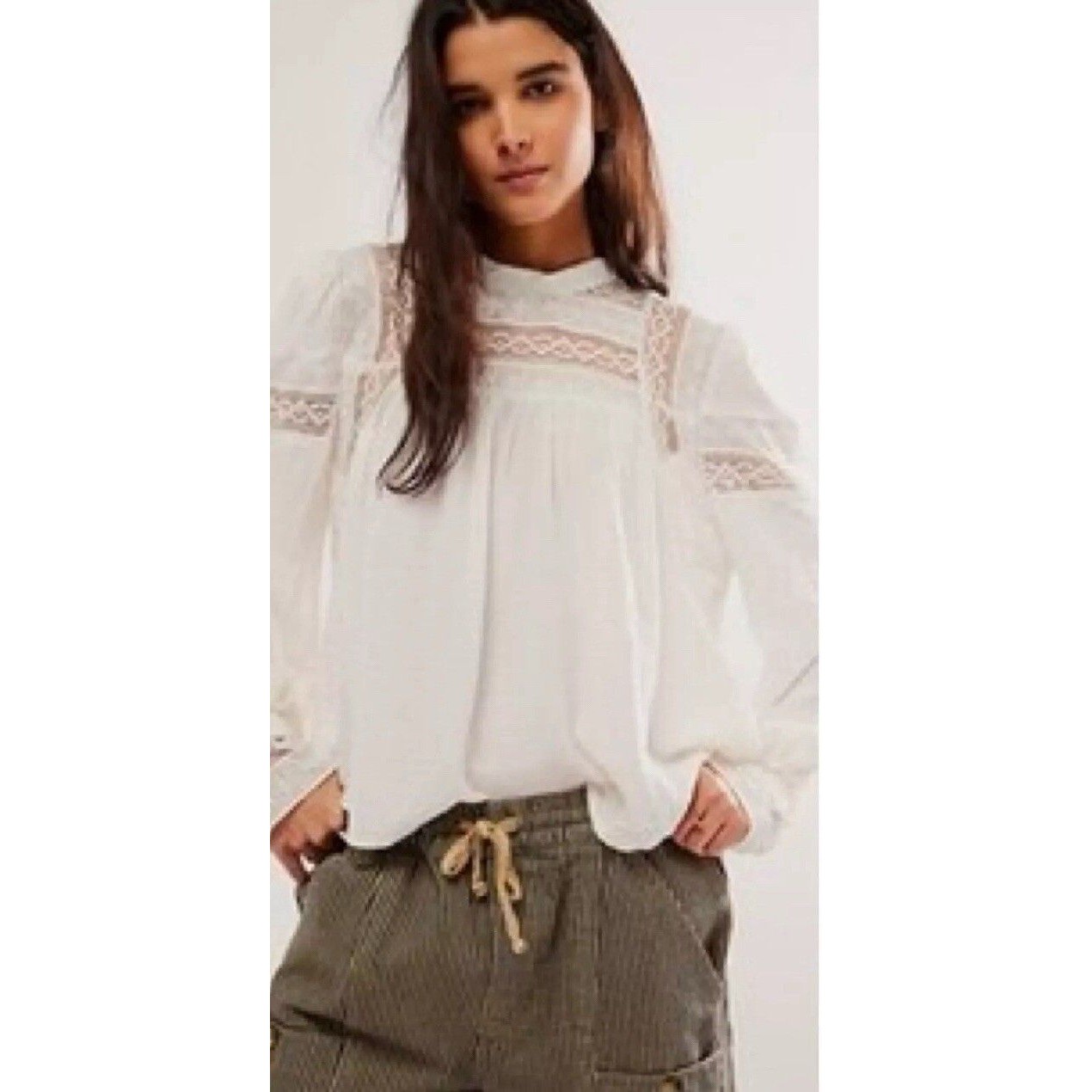 Free People Blouse White Women Takes Two Spanish Lace Boho Preppy Top Sz Xs Nwt